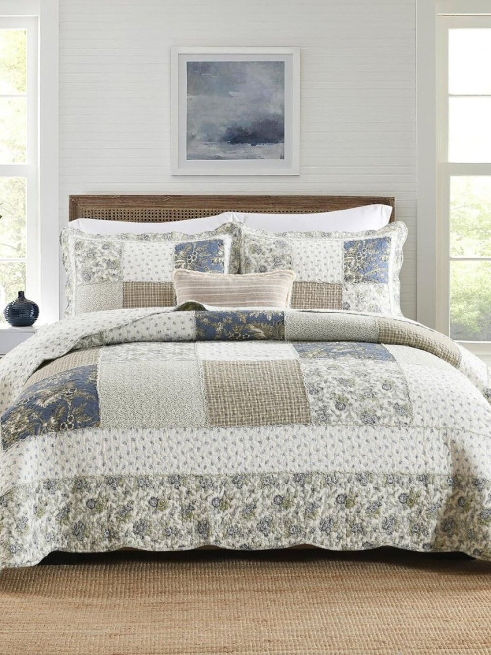 Quilt Set Queen Size Reversible Country Farmhouse Floral Real Patchwork Quilted